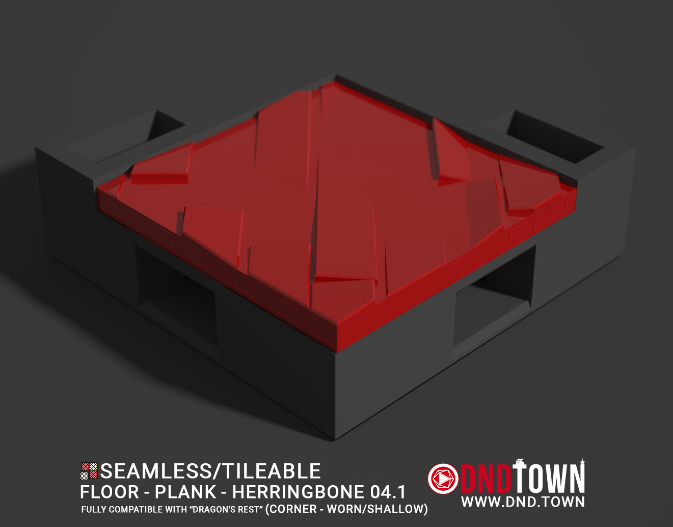 Floor - Plank - Herringbone - Wall Corner 04.1 (WORN/SHALLOW) - 3D Modular Dungeon Tile - DnD Town Minis (www.dnd.town)